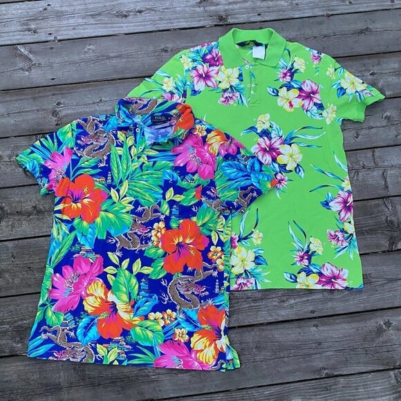 Lot of 2 Polo Ralph Lauren Featherweight Mesh Floral Polo Button Up T Shirts - Picture 1 of 11